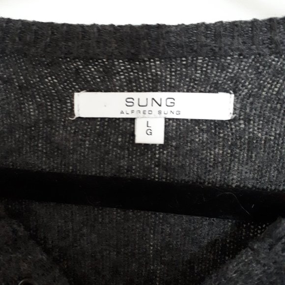 Alfred Sung Sweater - Charcoal Grey - Size Large - Grommet & Tie Neckline - Picture 5 of 5